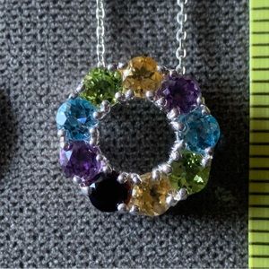 4.64ctw multi gem stone slide sterling silver chain Necklace